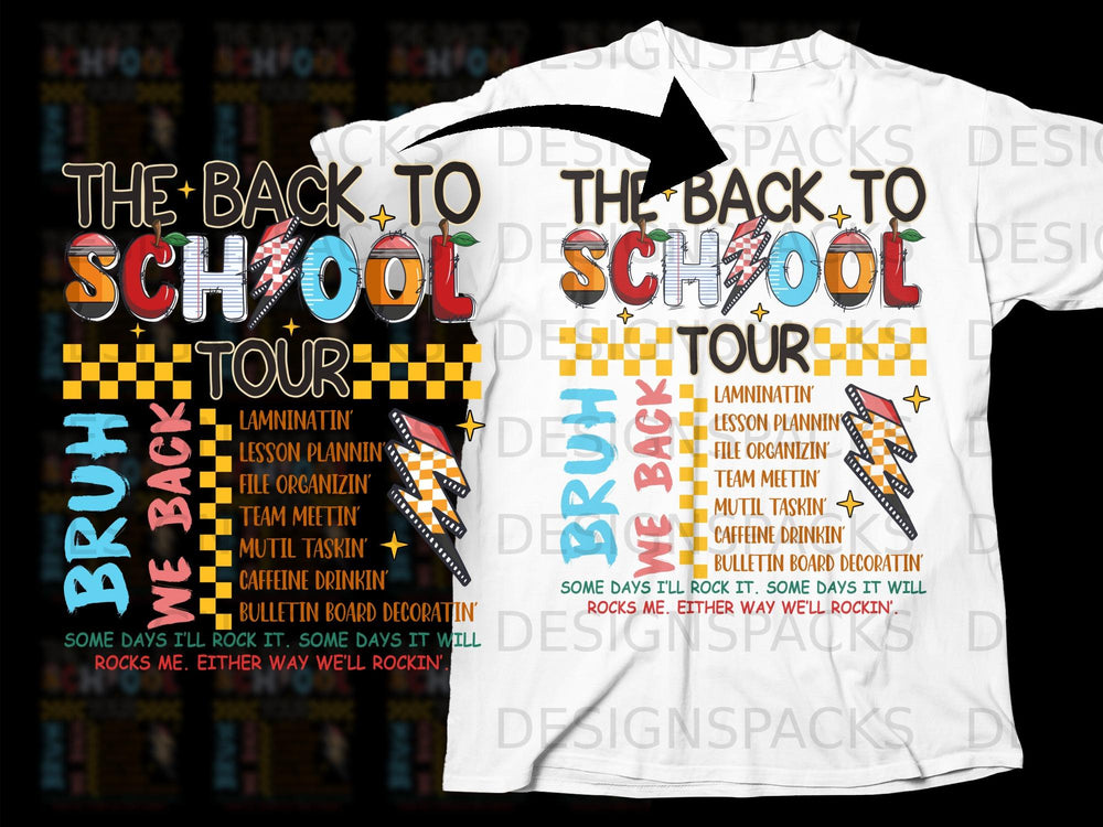 "The Back to School Tour" graphic with school-related tasks and a motivational phrase.