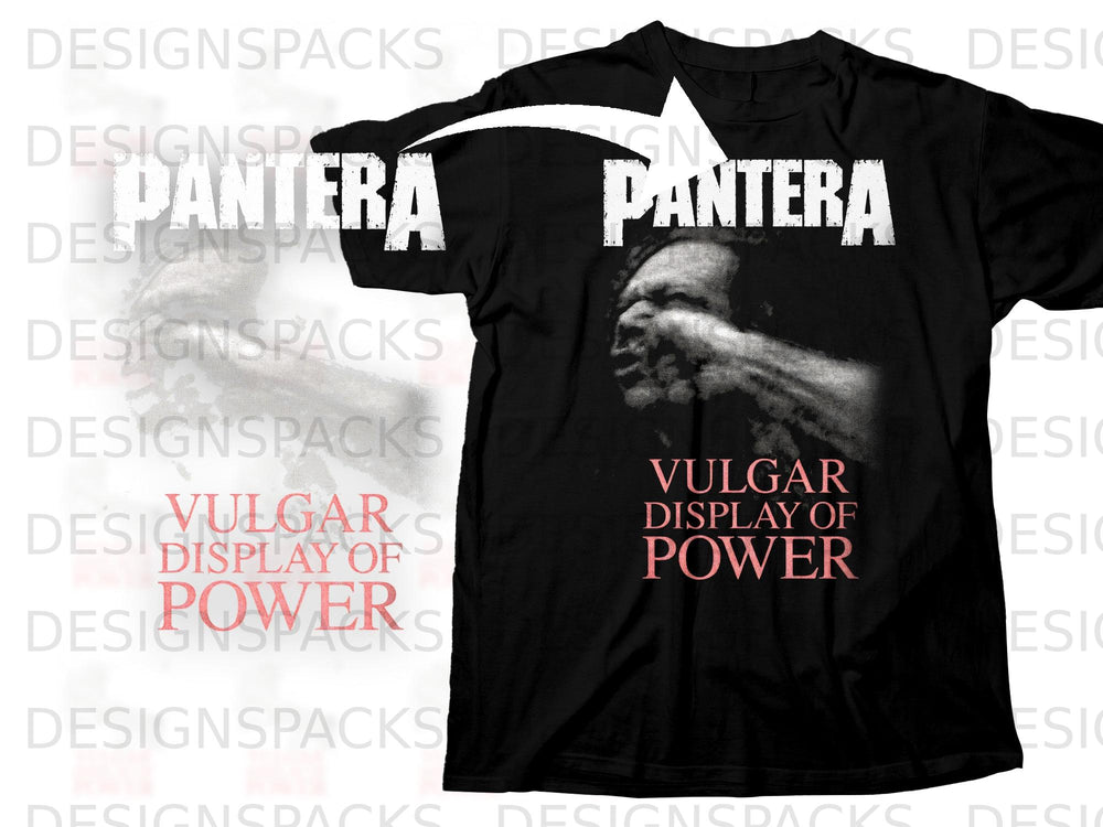 Black t-shirt featuring Pantera logo and "Vulgar Display of Power" album art.