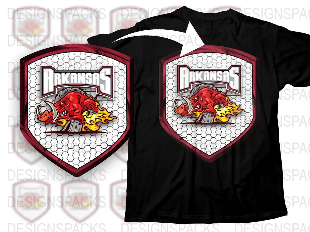 Arkansas Razorbacks T-Shirt, College Sports Team Graphic Tee, Red Bull Design, Men's Fashion Shirt