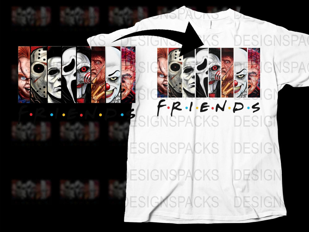 Horror Movie Characters Friends Parody T-Shirt, Unisex Graphic Tee, Halloween Party Costume, Unique Gift Idea