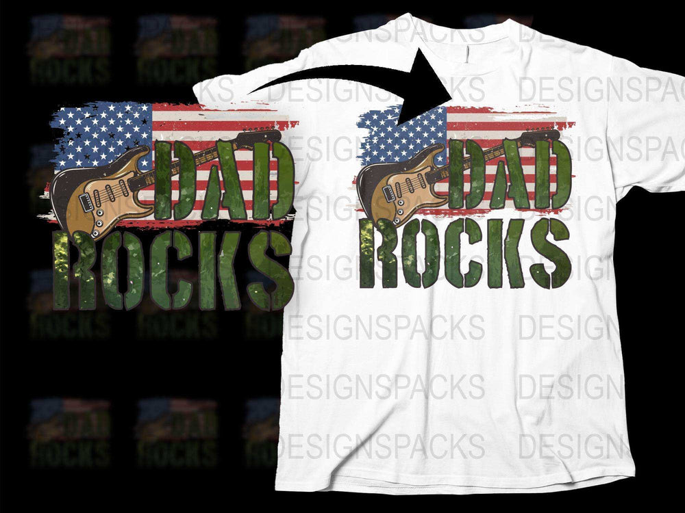 Dad Rocks T-Shirt, American Flag Guitar Graphic, Patriotic Music Lover Gift, Unique Father's Day Tee