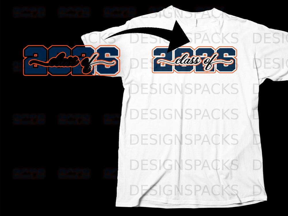 White t-shirt with "2025 class of" imprinted in navy and orange.