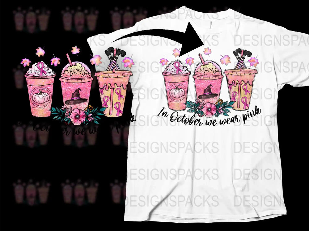 October Breast Cancer Awareness Pink Ribbon Floral Coffee T-Shirt, Women's Graphic Tee
