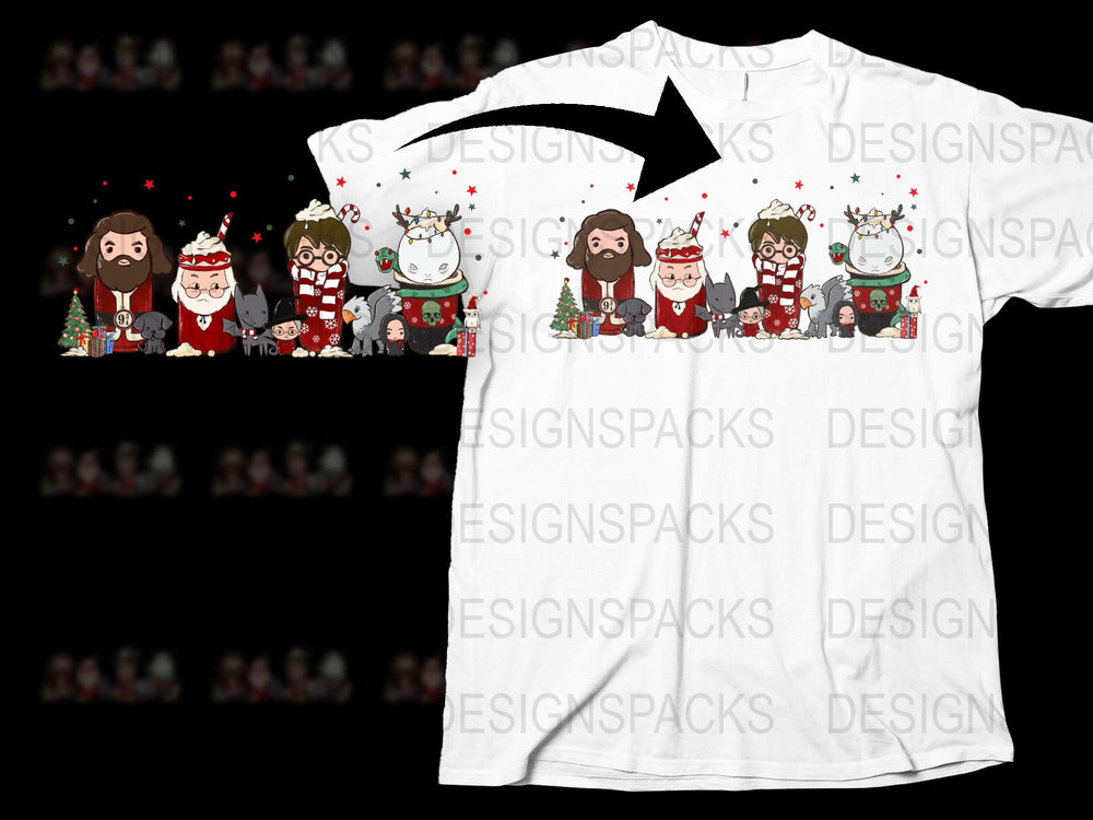 Festive Christmas T-Shirt with Cartoon Santa and Reindeers, Holiday Family Apparel Gift