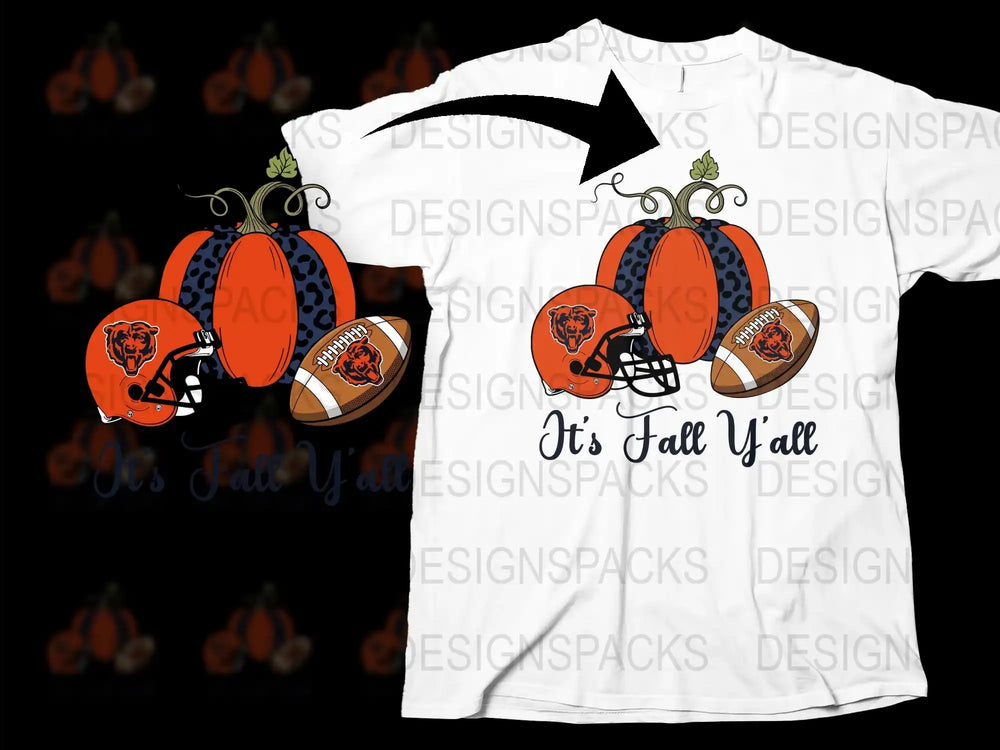 Fall Season T-Shirt Pumpkin Football Graphic 'It's Fall Y'all' Autumn Tee Design for Sports Fans