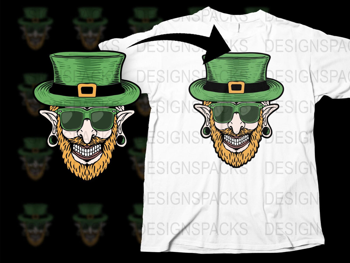 St. Patrick's Day T-Shirt, Leprechaun Skull with Beard and Sunglasses, Irish Celebration, Graphic Tee, Unisex Fashion
