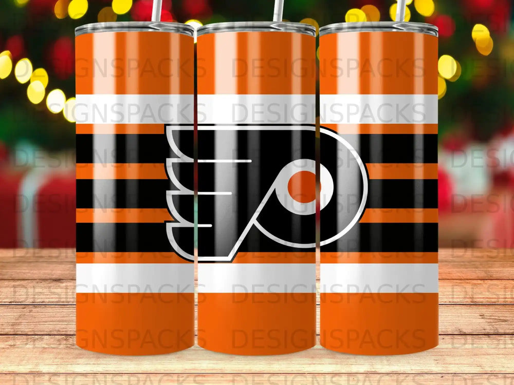 Philadelphia Flyers Hockey Team Orange Black Stripes Tumbler product type