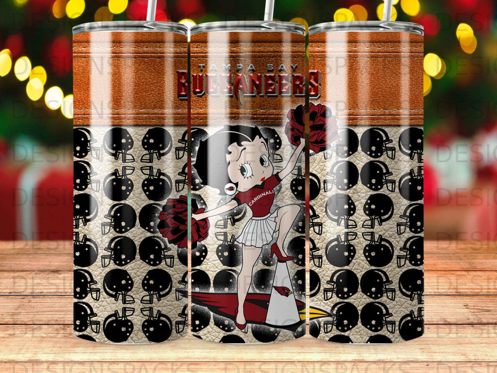 Betty Boop in Buccaneers uniform cheering with pom-poms.