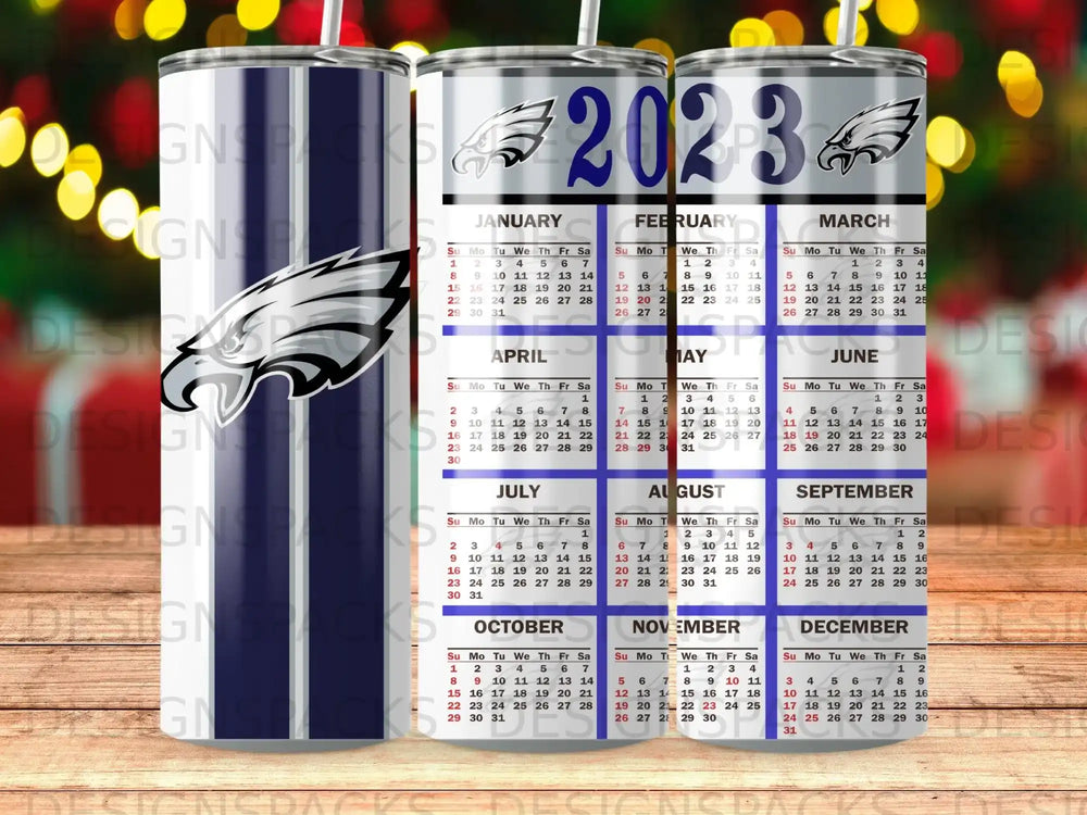 2023 Philadelphia Eagles calendar tumbler with full yearly calendar.