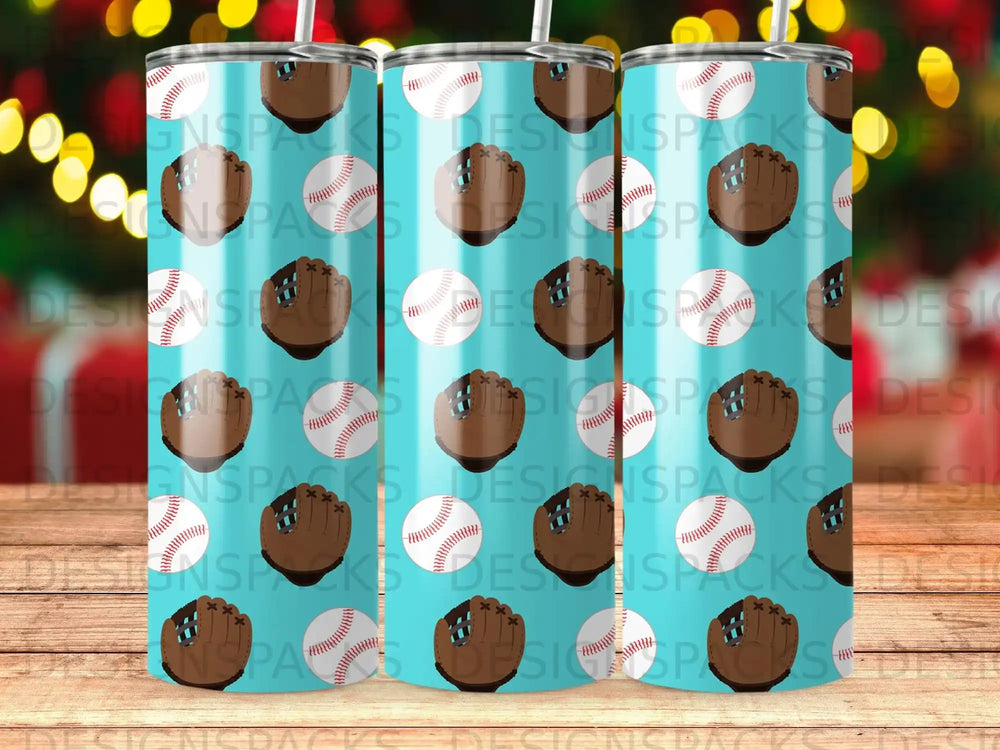 Baseball Mitts Baseballs Pattern Light Blue Background product type