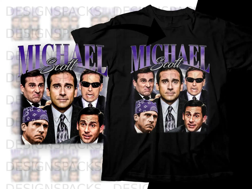 Michael Scott collage on black t-shirt.