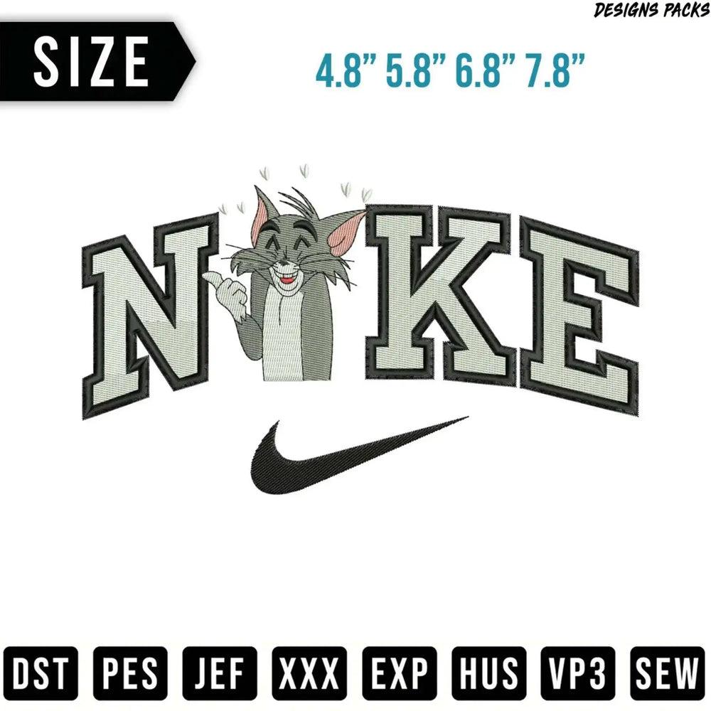 Tom the cat wearing a Nike logo shirt, over "NKE".