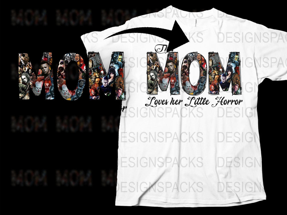 Horror Movie Themed T-Shirt, 'Mom Loves Her Little Horror' Graphic Tee, Unique Gift for Mother