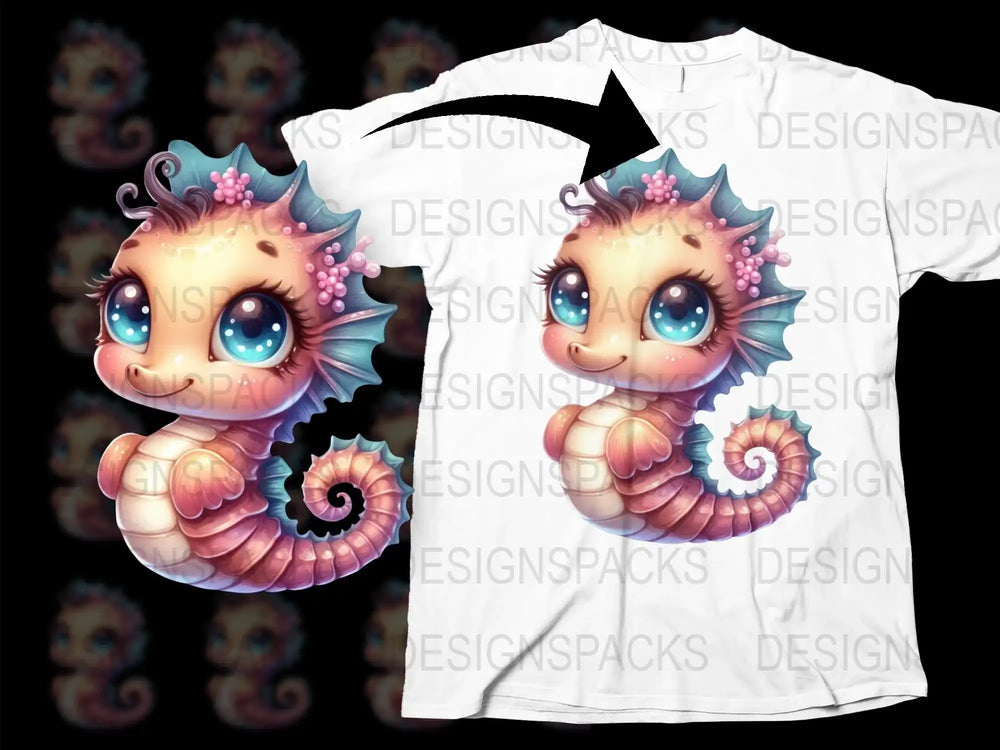 Cute Seahorse Cartoon T-Shirt, Kids Ocean Theme Graphic Tee, Colorful Sea Creature Top, Unisex Children's Apparel, Summer Fun Shirt