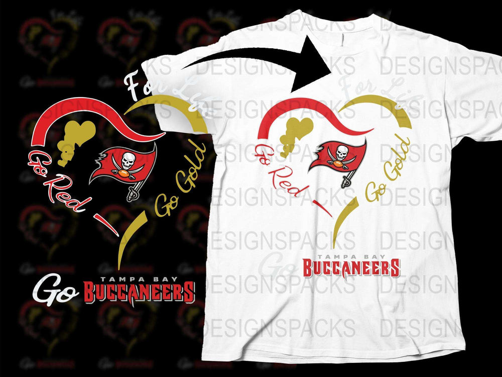 Tampa Bay Buccaneers T-Shirt, Heart Design, NFL Team Apparel, Fan Gear, Unisex White Tee