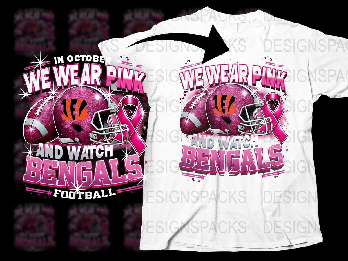 Pink October Bengals Football T-Shirt, Support Awareness, Fan Gear, Game Day Outfit, Unisex Sports Apparel