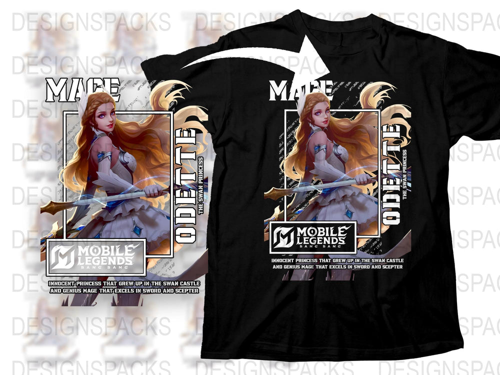 Mobile Legends Odette Anime Style Graphic T-Shirt, Gaming Apparel, Fantasy Character Tee Design