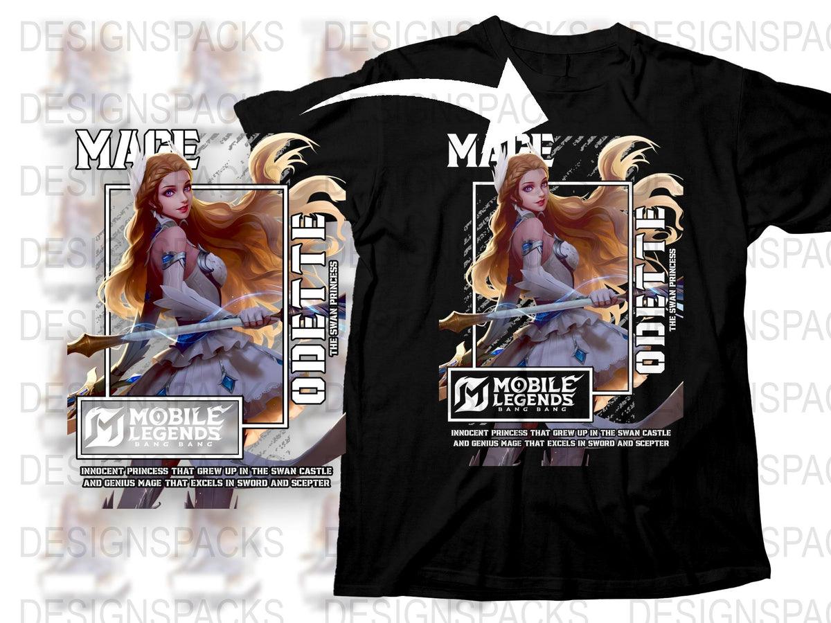 Mobile Legends Odette Anime Style Graphic T-Shirt, Gaming Apparel, Fantasy Character Tee Design