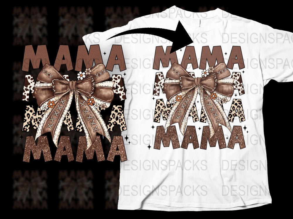 Mama Leopard Print T-Shirt, Rustic Brown Bow Design, Cheetah Pattern, Trendy Mom Gift, Casual Graphic Tee