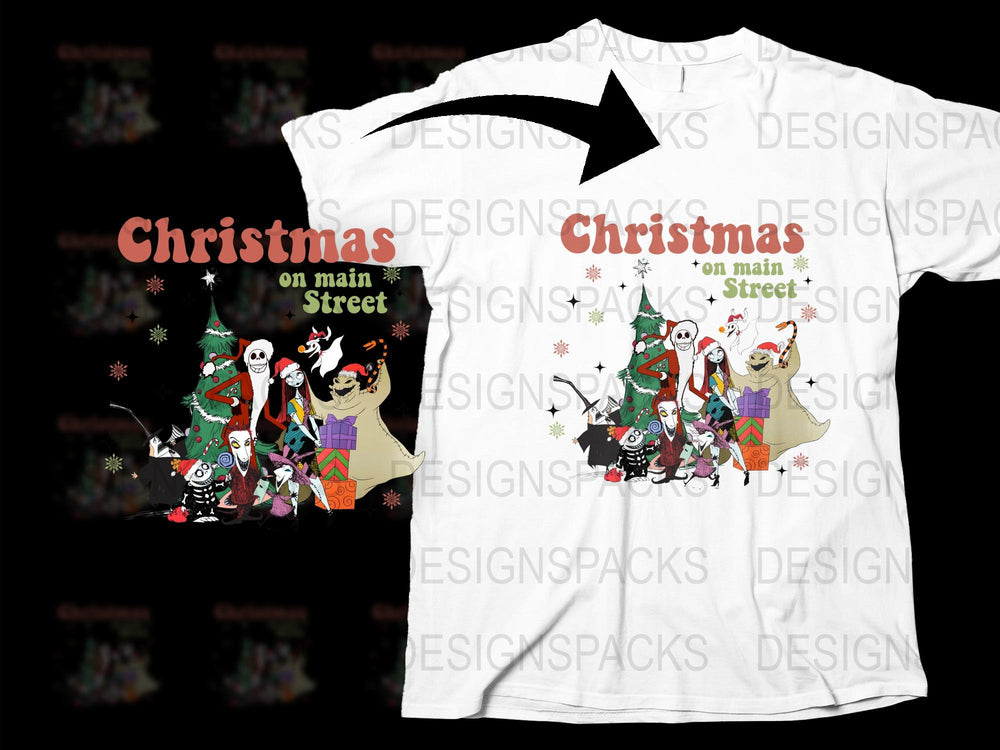 Christmas on Main Street T-Shirt, Festive Holiday Dogs Graphic Tee, Family Christmas Gathering Outfit, Unique Seasonal Apparel