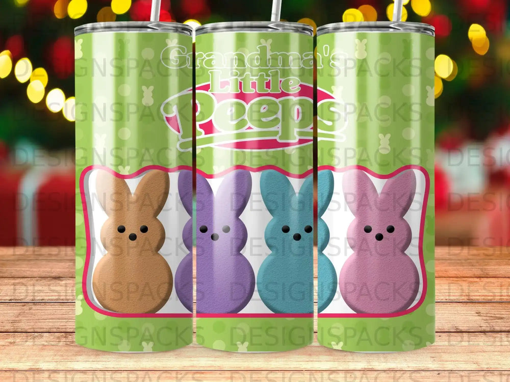 Tumbler with "Grandma's Little Peeps" text and Easter bunny silhouettes.