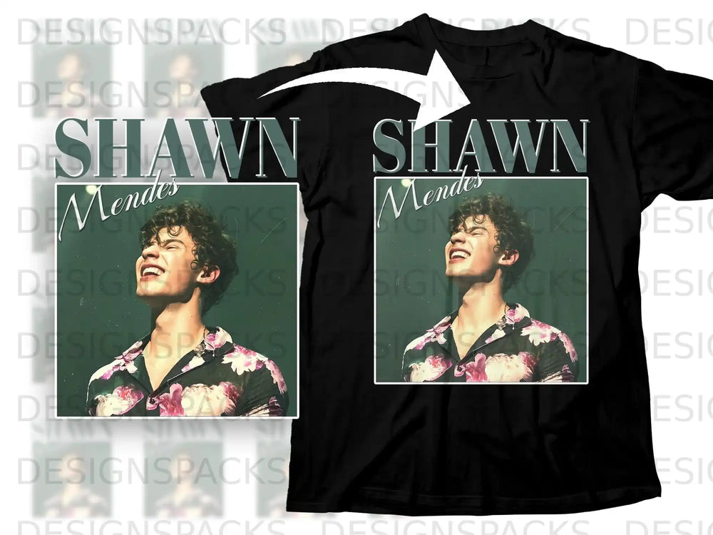 Black t-shirt with Shawn Mendes graphic and "SHAWN Mendes" text.