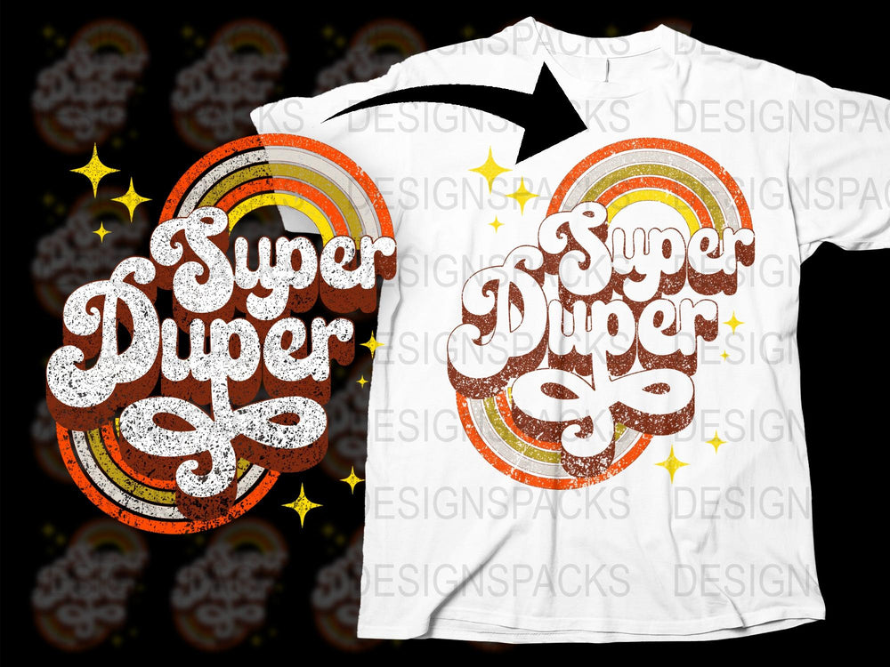Super Duper Retro Rainbow T-Shirt, Vintage Inspired Graphic Tee, Unisex Summer Casual Top