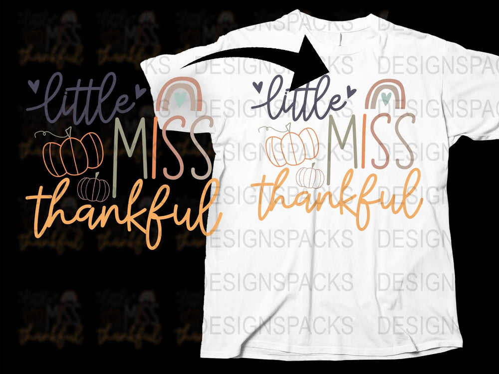 Little Miss Thankful T-Shirt, Thanksgiving Toddler Tee, Fall Pumpkin Graphic, Kids Autumn Fashion, Holiday Outfit