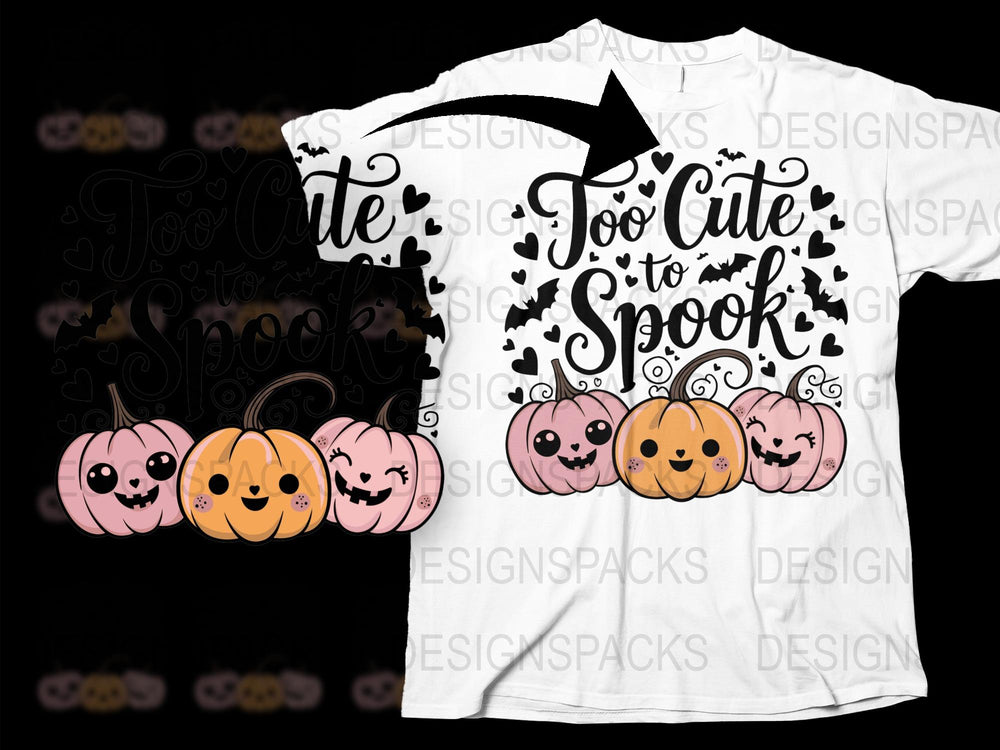 Cute Too Cute to Spook T-Shirt, Halloween Pumpkin Tee, Kids and Adults Sizes Available