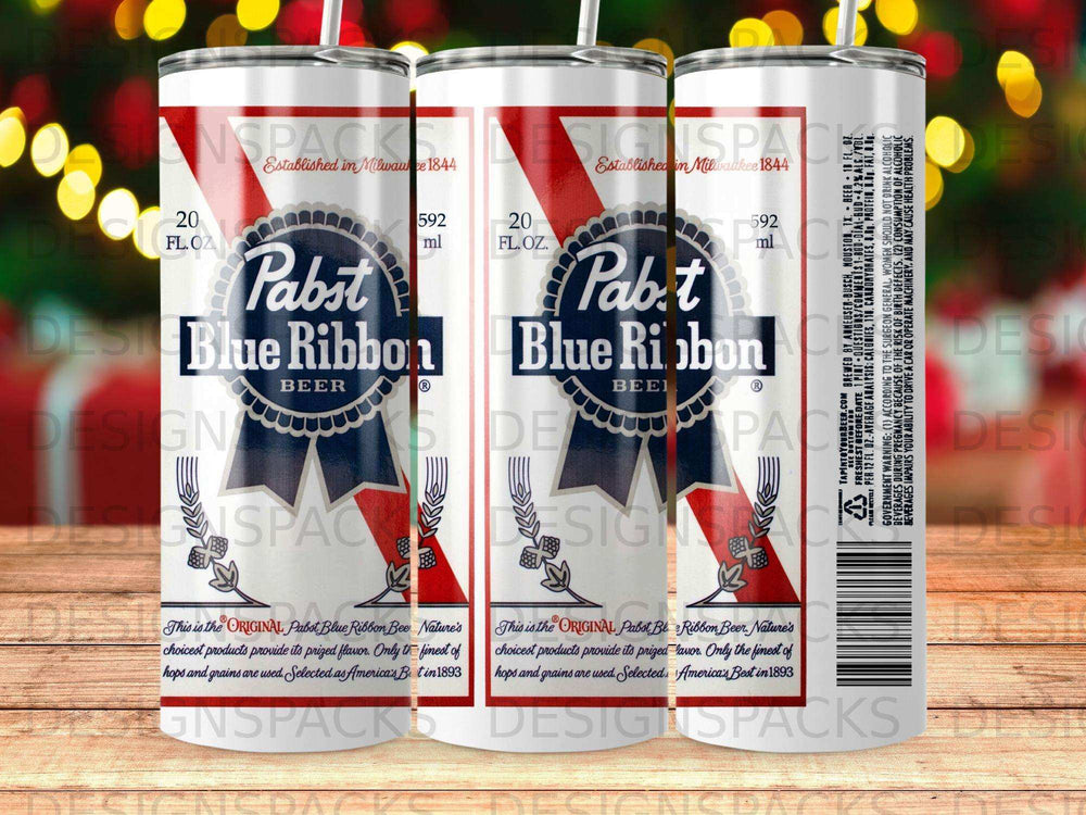 Two Pabst Blue Ribbon Beer cans showing the logo and nutritional information.