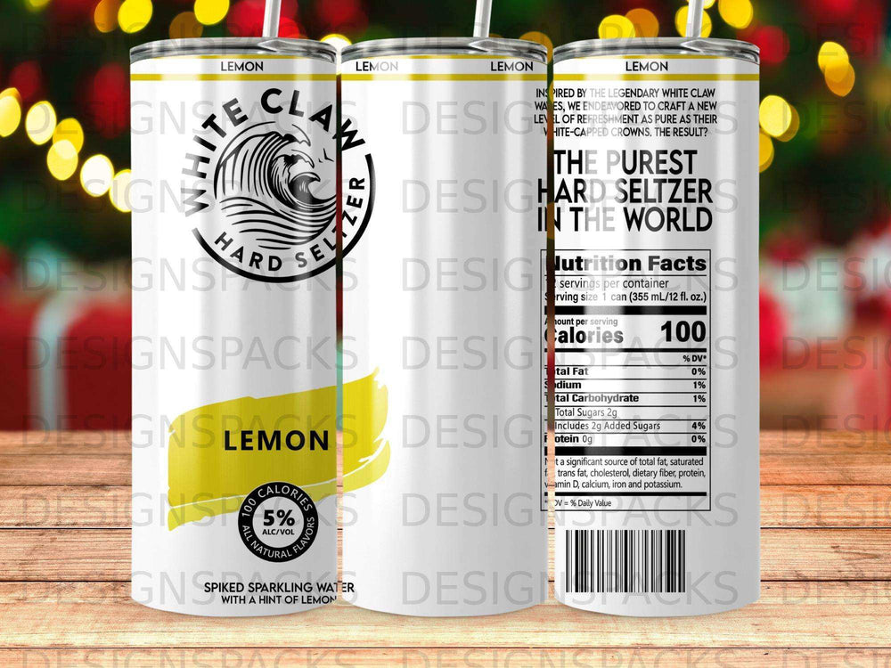 White Claw Hard Seltzer Lemon flavor can with 100 calorie nutritional facts.