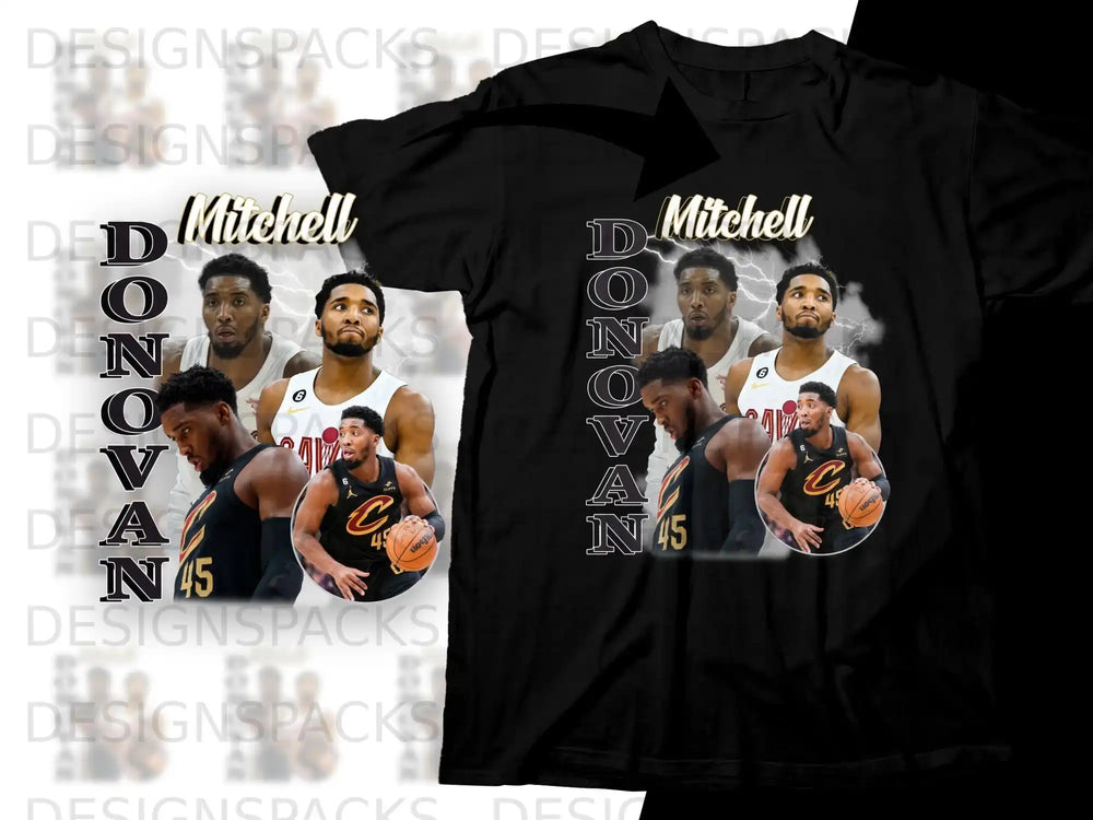 Donovan Mitchell t-shirt design with player photos and number 45.