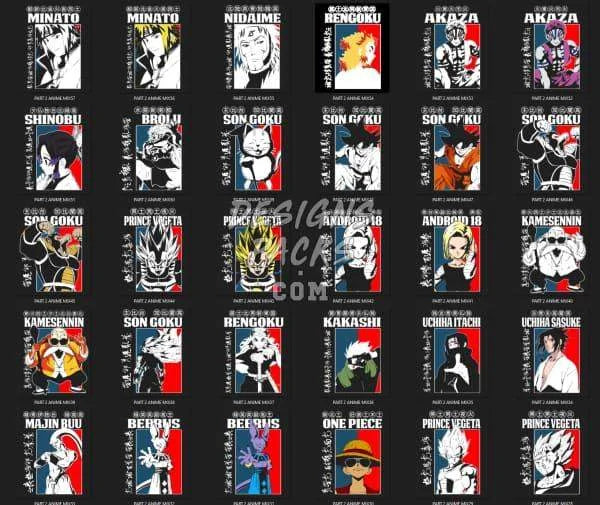87 Anime Mix Blue and Red Designs Bundle PNG PSD