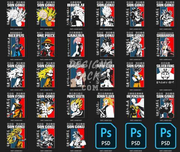 Anime character designs for DTF/DTG, embroidery, and tumbler wraps in PNG, PES, SVG formats