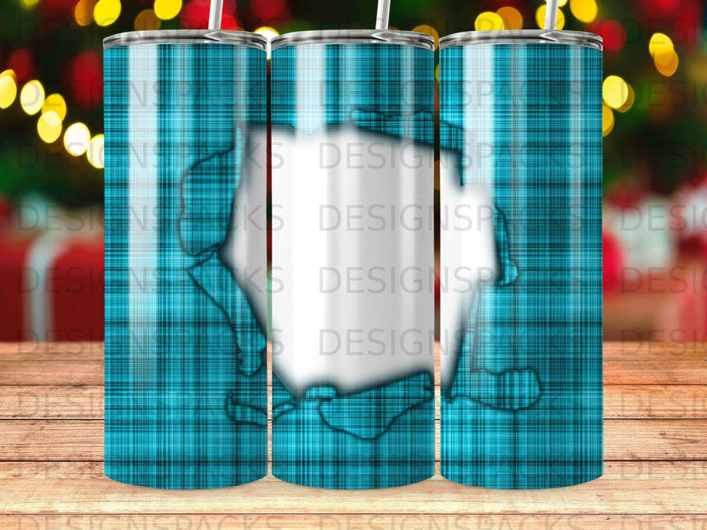 Blue plaid tumbler with a distressed white overlay pattern.