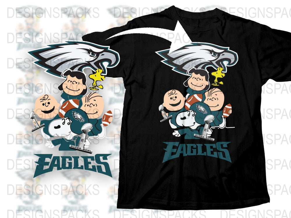 Philadelphia Eagles Themed T-Shirt, Cartoon Character Design, Football Fan Apparel, Casual Wear