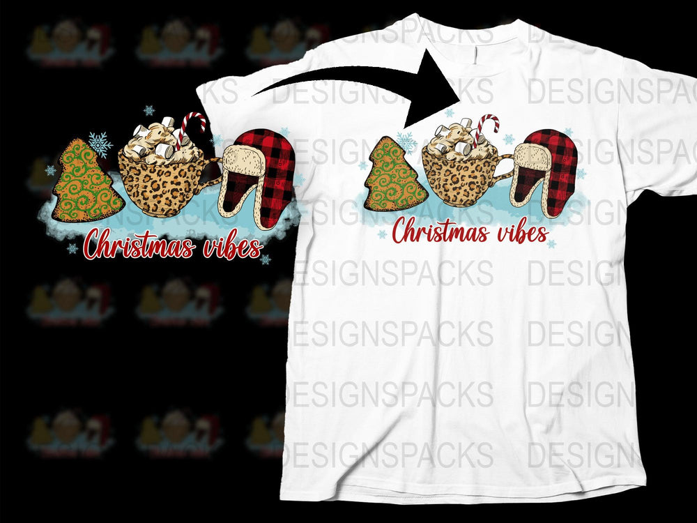Christmas Vibes T-Shirt, Leopard Santa Hat, Holiday Graphic Tee, Festive Winter Apparel for Adults