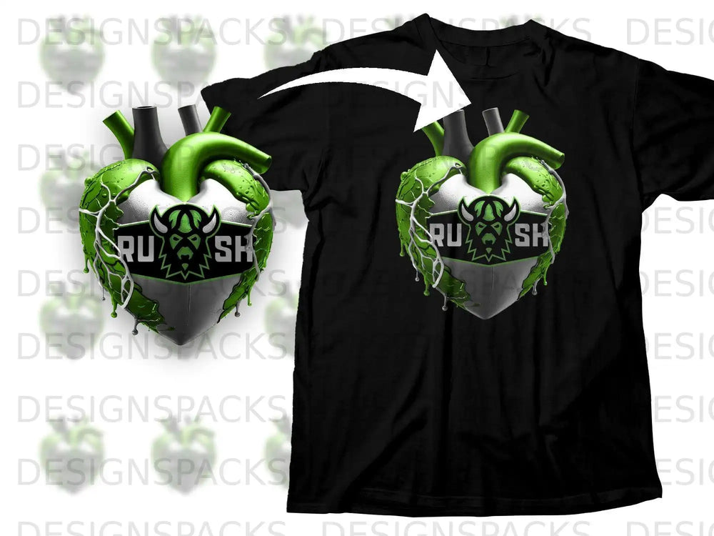 Rush Heart Graphic Detailed Design on Black Shirt