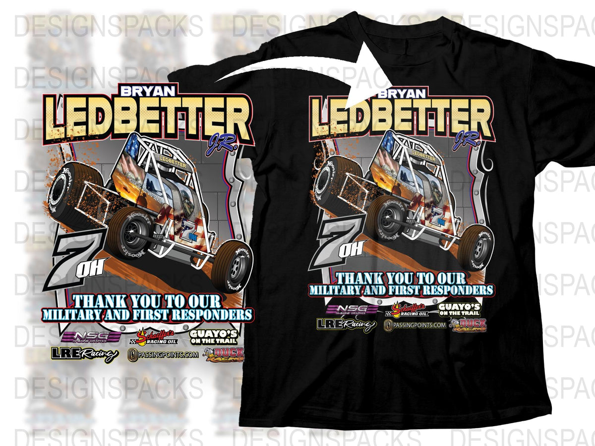 Bryan Ledbetter Racing T-Shirt Military First Responders Tribute Graphic Tee