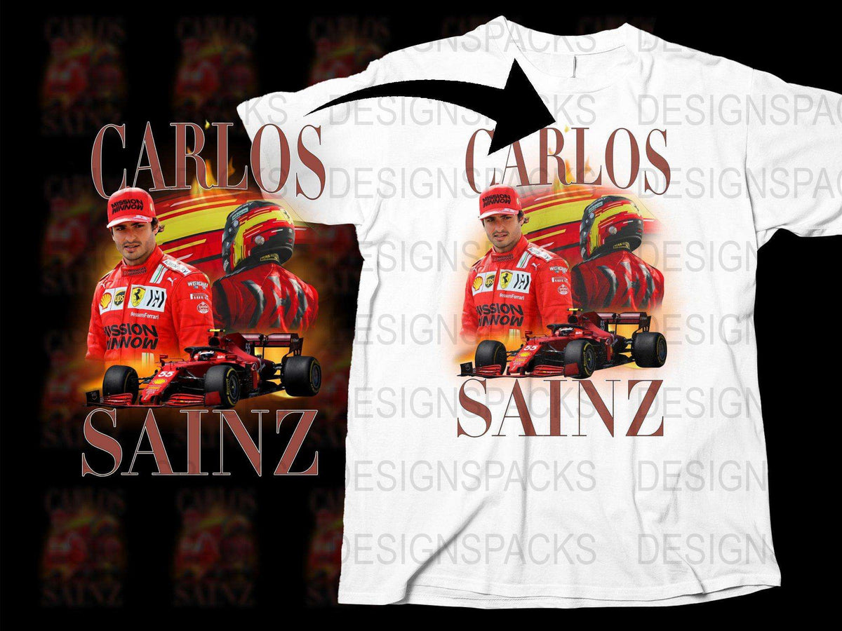 Carlos Sainz Formula One Racing T-Shirt, F1 Fan Gear, Ferrari Theme Apparel, Sports Casual Wear