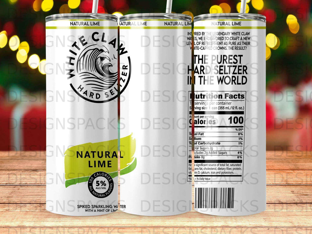 White Claw Hard Seltzer Natural Lime can with nutrition facts label.