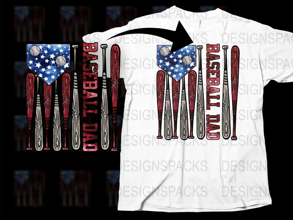 Baseball Dad T-Shirt American Flag Stripes Patriotic Sports Tee Gift for Father's Day Unique Graphic Design