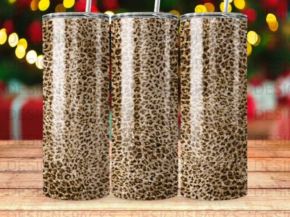 Three tumblers with a brown and black leopard print pattern.