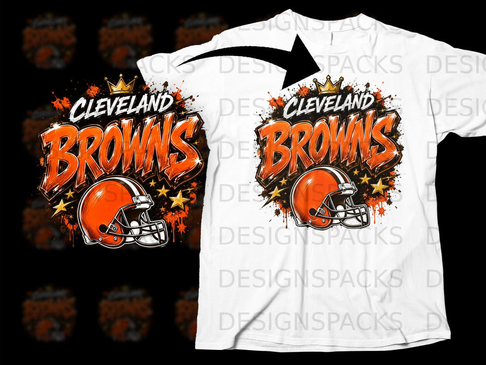 Cleveland Browns football helmet with text and stars graphic.