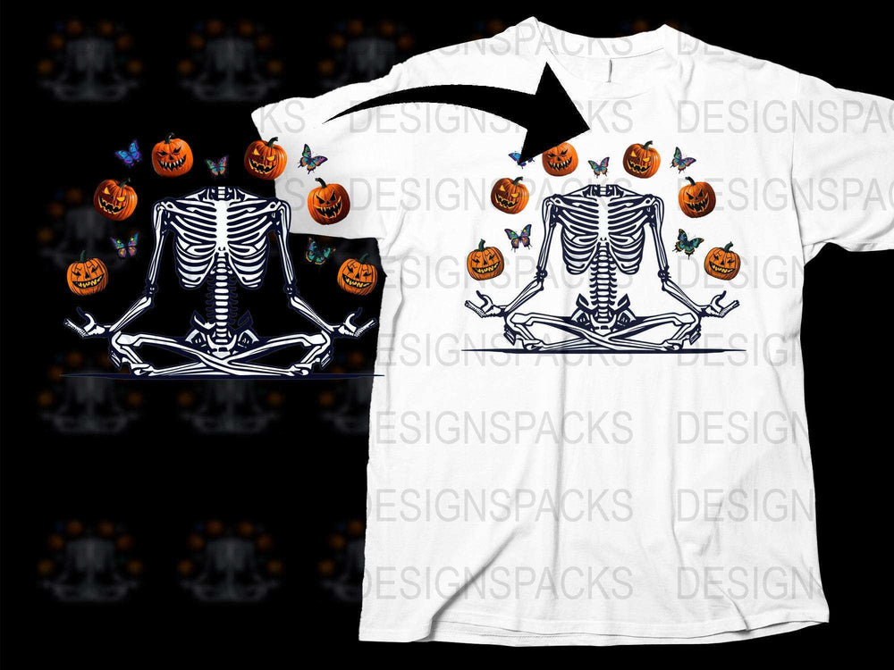 Halloween Skeleton T-Shirt, Spooky Pumpkin Graphic Tee, Unisex Holiday Apparel, Black and White Cotton Shirt, Festive Fall Clothing