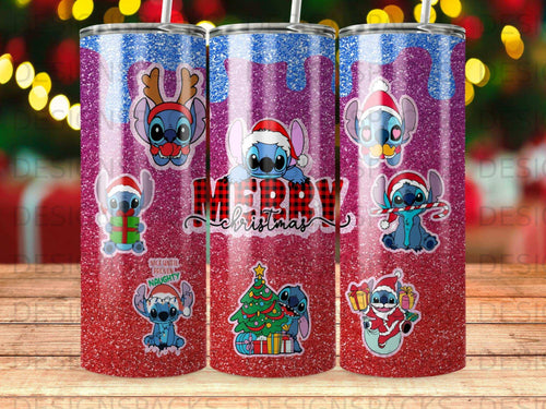 Christmas tumbler with Stitch characters and 