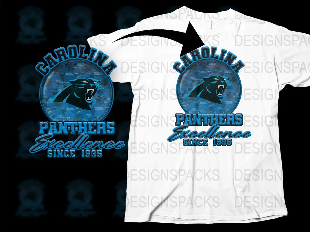 Carolina Panthers T-Shirt Excellence Since 1995 NFL Team Logo Graphic Tee White Cotton