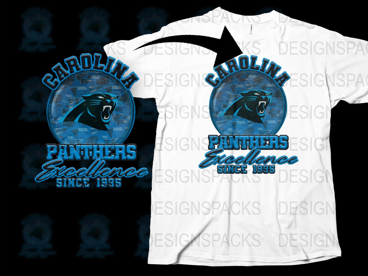 Carolina Panthers T-Shirt Excellence Since 1995 NFL Team Logo Graphic Tee White Cotton