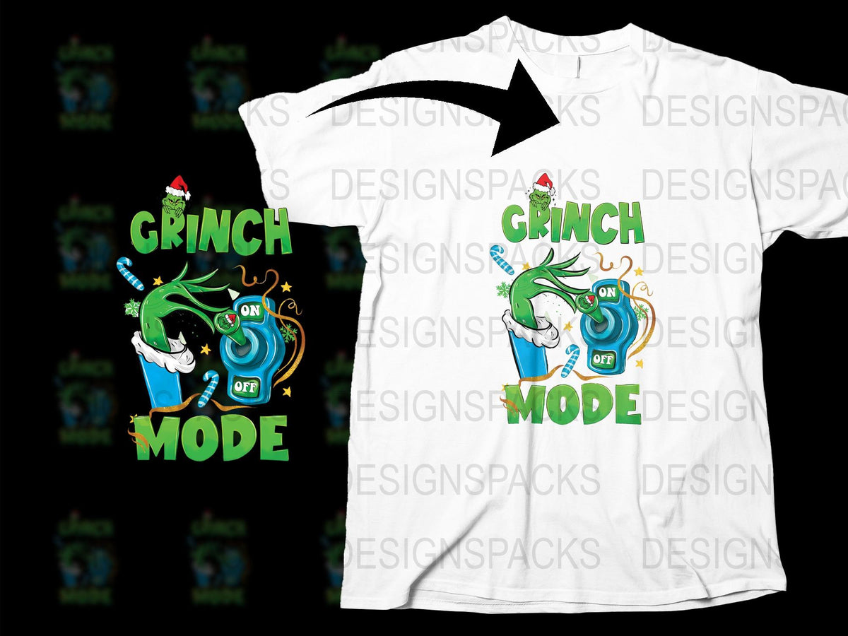 Grinch Mode Funny Christmas T-Shirt, Holiday Tee, Santa Hat Graphic, Festive Winter Apparel, Unisex Shirt Design