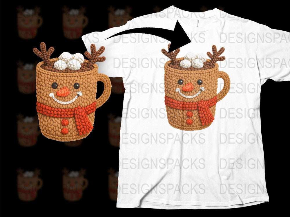 Cute Reindeer Mug Graphic T-Shirt, Christmas Holiday Cheerful Print, Unisex Kids and Adult Sizes
